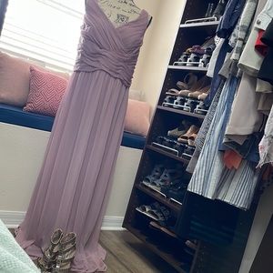 Beautiful quartz pink bridesmaid dress from David’Bridal